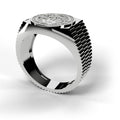 White gold Rolex style diamond ring, angle view
