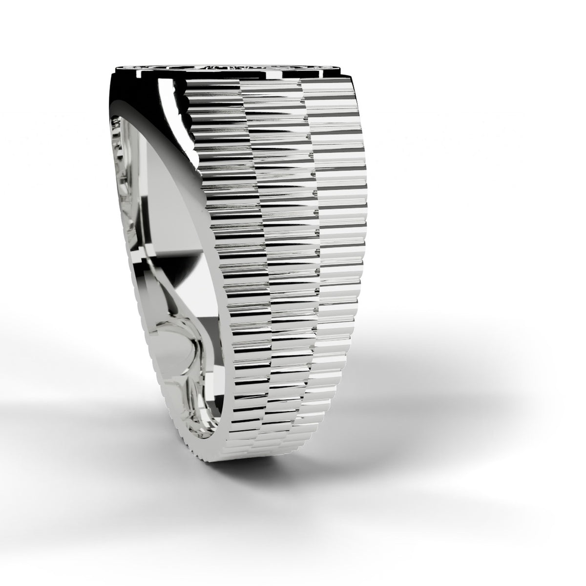 White gold Rolex style diamond ring, side view