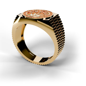 Yellow gold Rolex style diamond ring, angle view