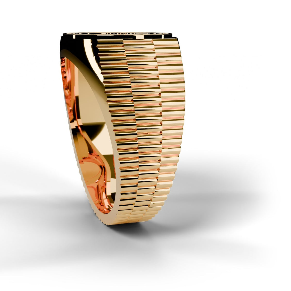 Yellow gold Rolex style diamond ring, side view