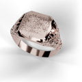 Men's signet nugget ring in 14K rose gold, top view of brushed face
