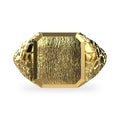 Men's signet nugget ring in 14K yellow gold, top view of brushed face