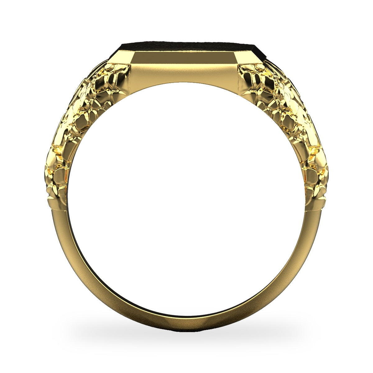 Men's signet nugget ring in 14K yellow gold, side profile