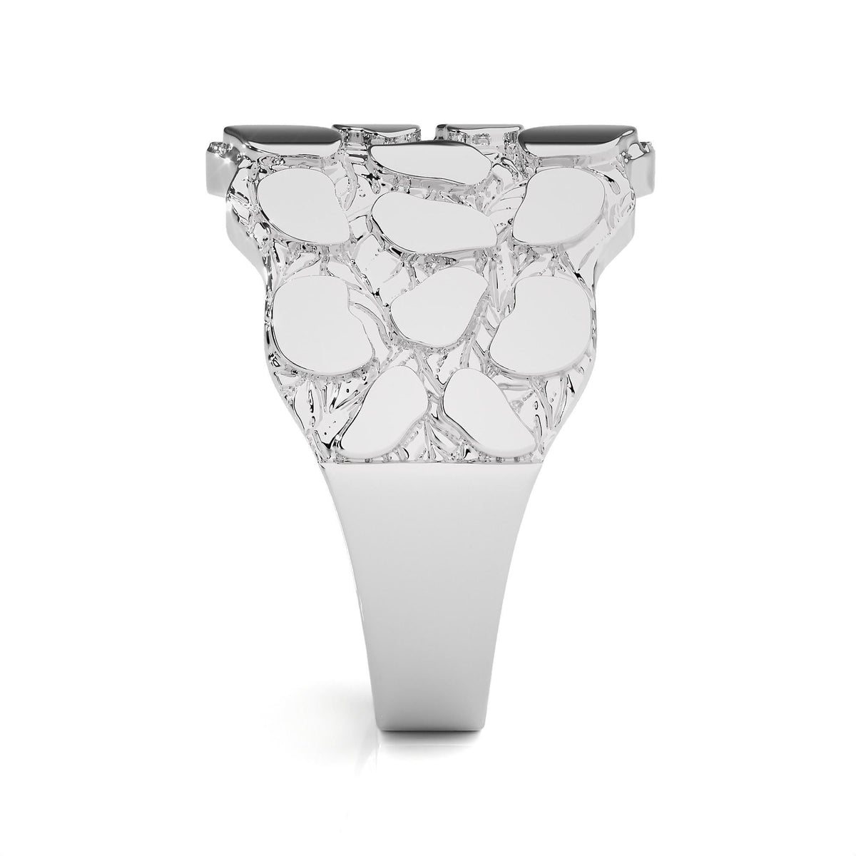 Gold nugget ring in white gold, side view