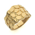 Gold nugget ring in yellow gold, angled view