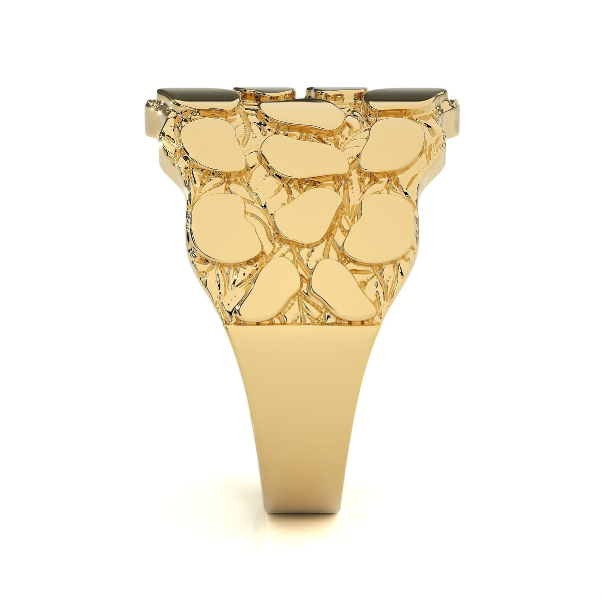Gold nugget ring in yellow gold, side view