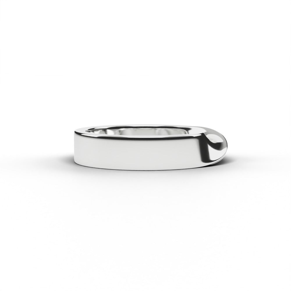 Men's Mobius wedding ring in 18k white gold, side view