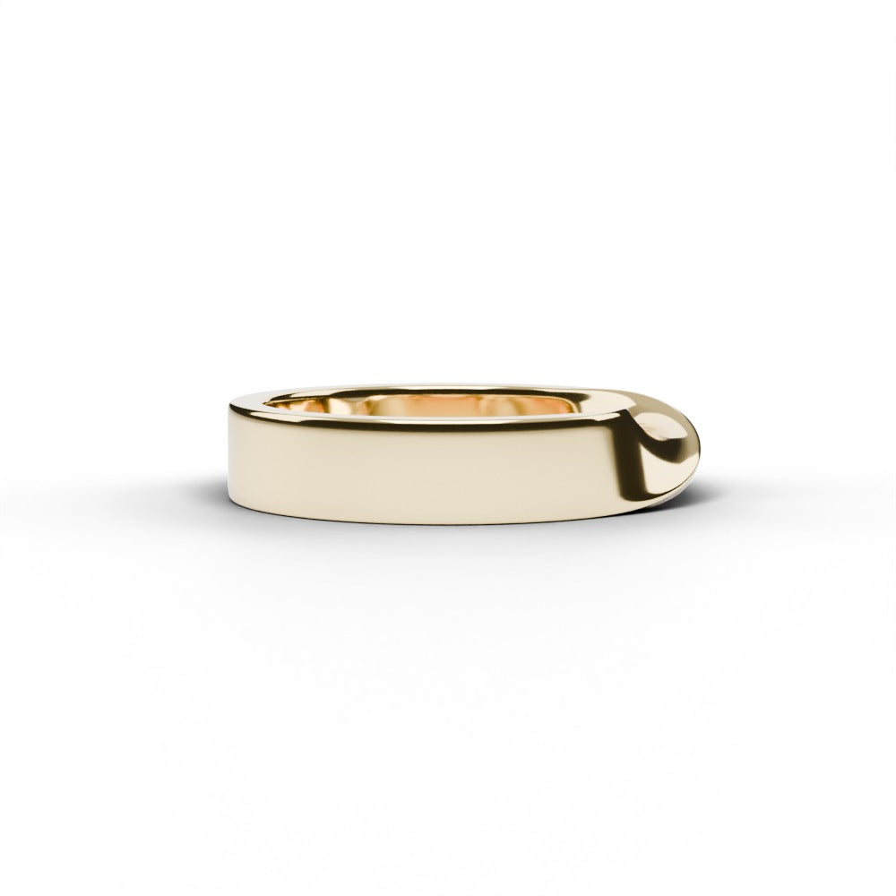 Men's Mobius wedding ring in 18k yellow gold, side view