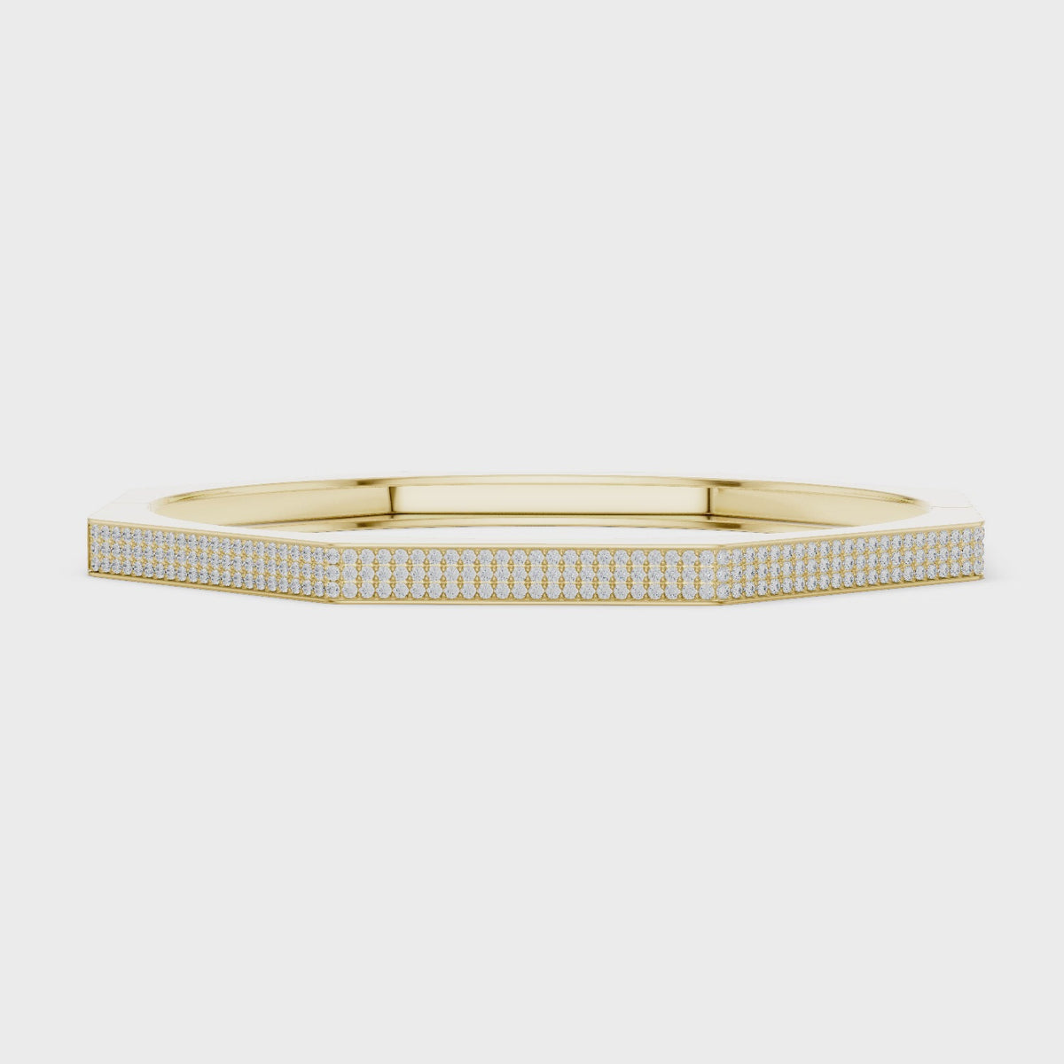 Octagon pavé diamond bangle bracelet in yellow gold, 360° view