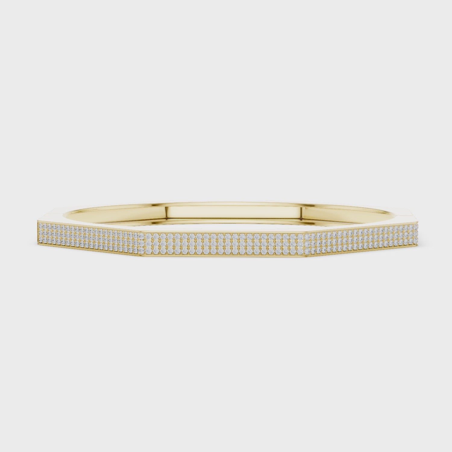 Octagon pavé diamond bangle bracelet in yellow gold, 360° view