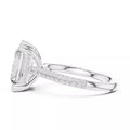 3 carat radiant cut hidden halo engagement ring in white gold, side view