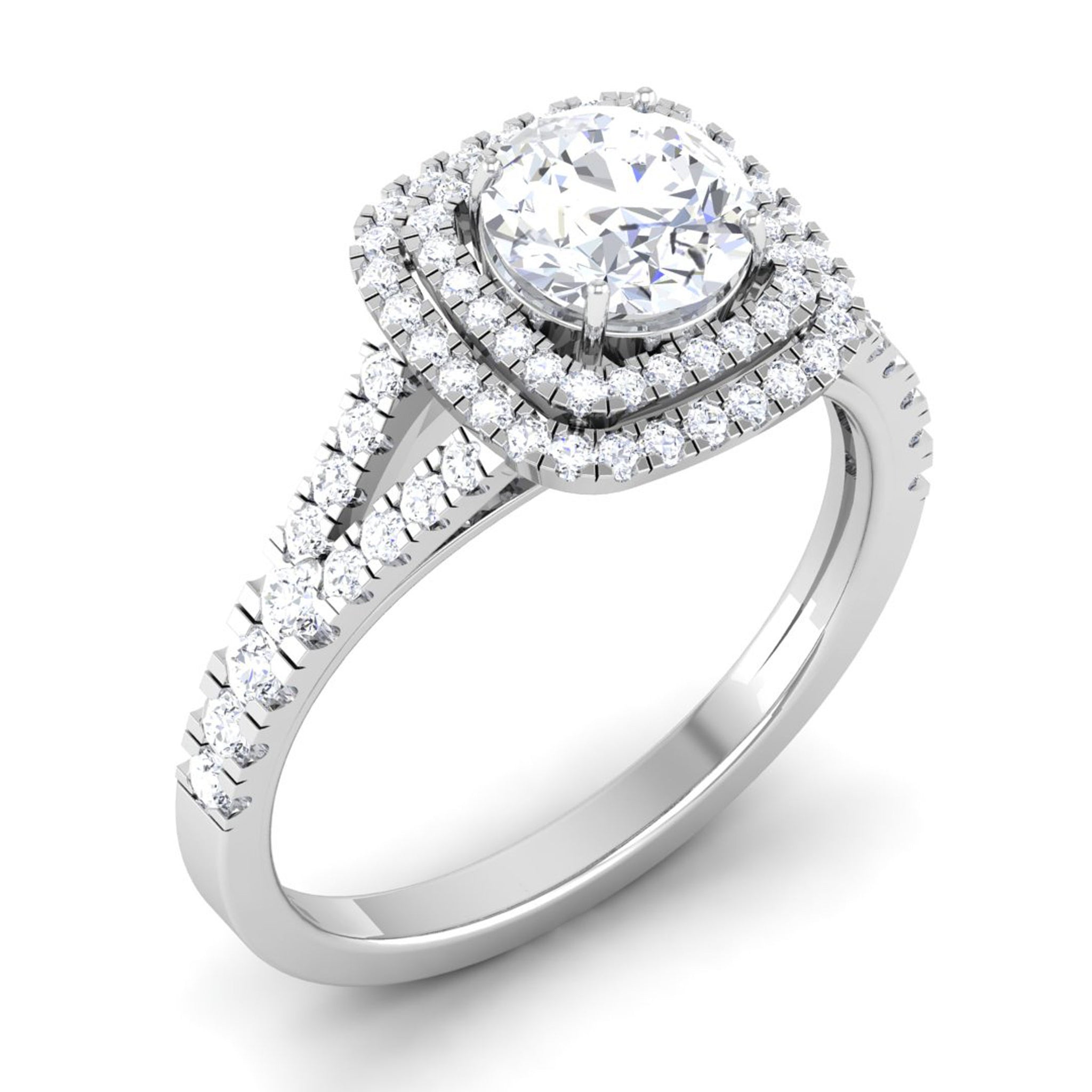 18k Double Halo Solitaire Ring