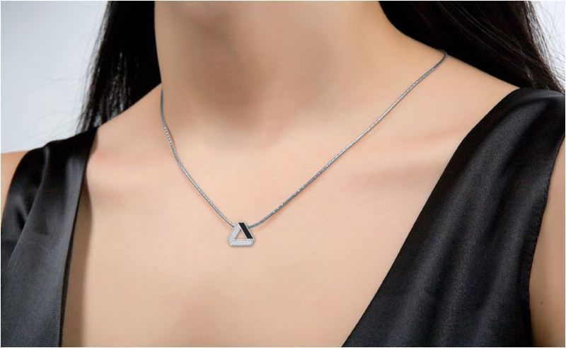 Women's Diamond Triangular Pendant Necklace