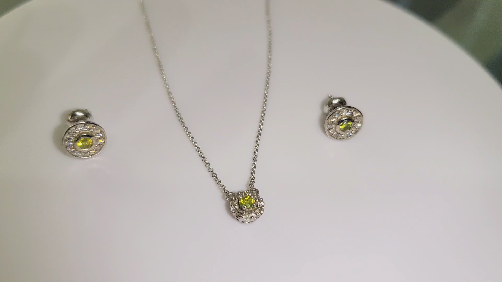 14k Gold Diamond Halo Pendant & Earring Set
