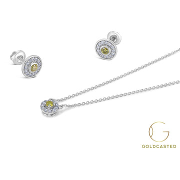 14k Gold Diamond Halo Pendant & Earring Set